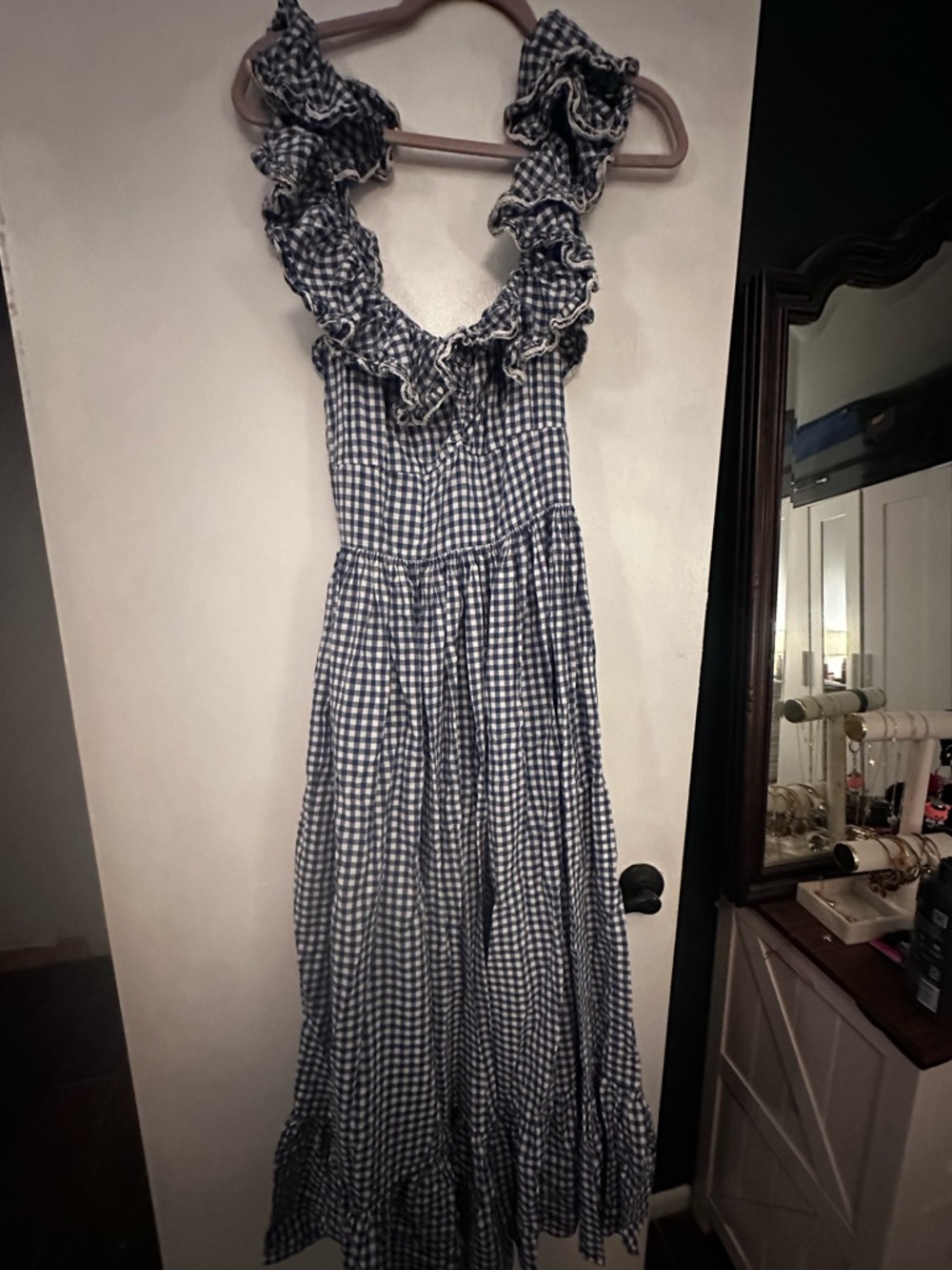 Doen Blue Gingham Ruffle Maxi Dress